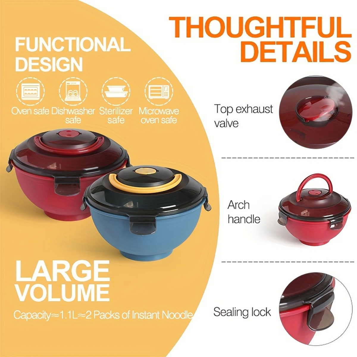 Bento Box Two Tier - Portable Salad Noodle Soup Bowl Leak-Proof