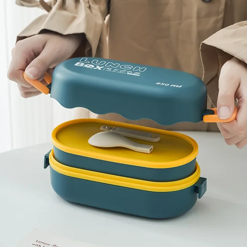 Bento Box Two Tier - 850ML Lunch Box Double-layer Plastic Compartment